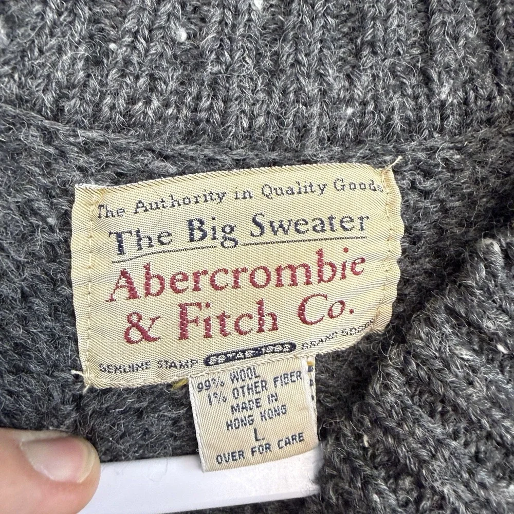 Vintage Abercrombie Fitch Wool Sweater Large Aztec Nordic Grey Chunky Thick 90's